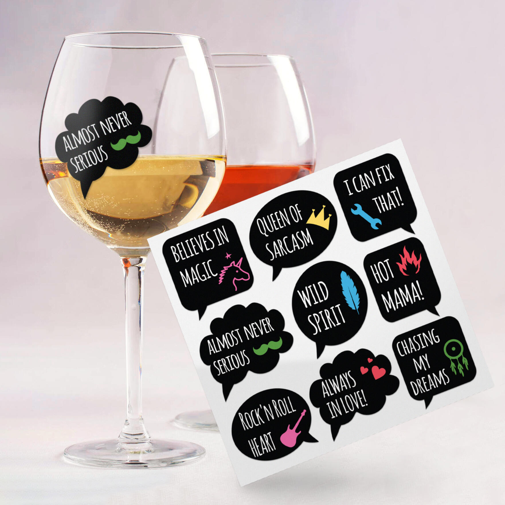 Wine glass stickers